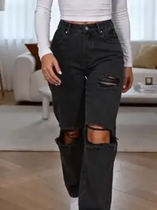 Women's Casual Boyfriend Style Wide Leg Ripped Jeans, Water Wash Denim Jeans, Loose Fit, Perfect for Spring & Fall Fashion