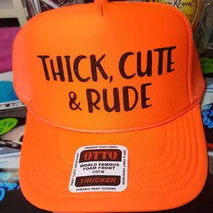 Otto Brand Thick,Cute & Rude Trucker Hat Fashion Accessory Blingy Black Glitter Writing Orange Snap Closure 5 Panel High Profile Mesh Back