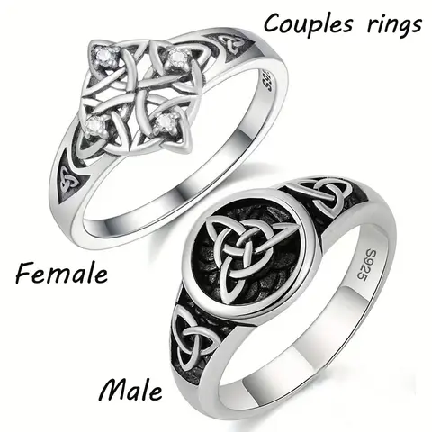 Women's Stainless Steel Witch's Knot-Celtic Trinity Knot Ring - 20x22mm Artificial Gemstone Ethnic Protection Charm, Pagan Mysticism Good Luck Jewelry, Anniversary Gift for Adults, Wiccan Everyday Wear