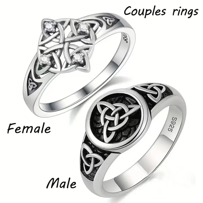 Women's Stainless Steel Witch's Knot-Celtic Trinity Knot Ring - 20x22mm Artificial Gemstone Ethnic Protection Charm, Pagan Mysticism Good Luck Jewelry, Anniversary Gift for Adults, Wiccan Everyday Wear