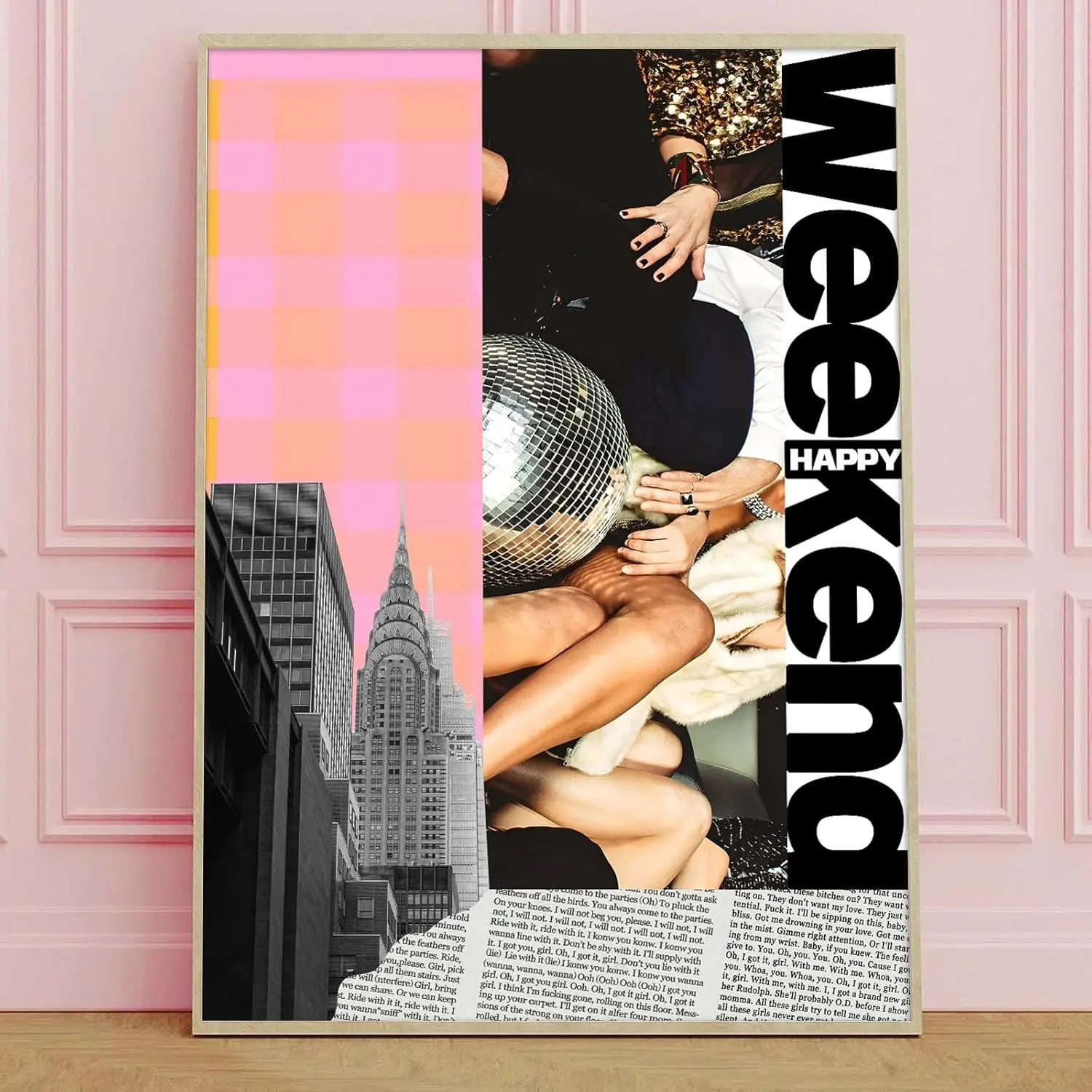 Retro New York Poster Trendy Wall Decor College Apartment Posters Retro Aesthetic Poster Prints Bar Cart Canvas Vintage Hot Pink Preppy Canvas Wall Art Funky Girl Painting for Party 16x24inch No