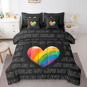 Feelyou 7-Piece Rainbow Hearts Microfiber Bedding Set - Multi-Size, Machine-Wash Bedding with Fitted Sheet, Flat Sheet, Pillowcases & Shams, Microfiber Cloth Bedroom Decor for LGBTQ+ Pride