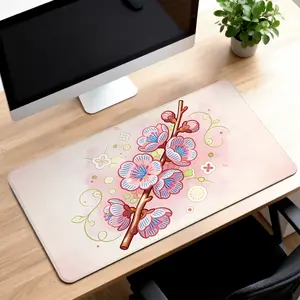 Premium Pink Cherry Blossom Branch Illustration High Quality Mouse Pad Modern Office Gaming Comfort Experience Non Slip Durable For Daily Work And Play  40*80 Size.