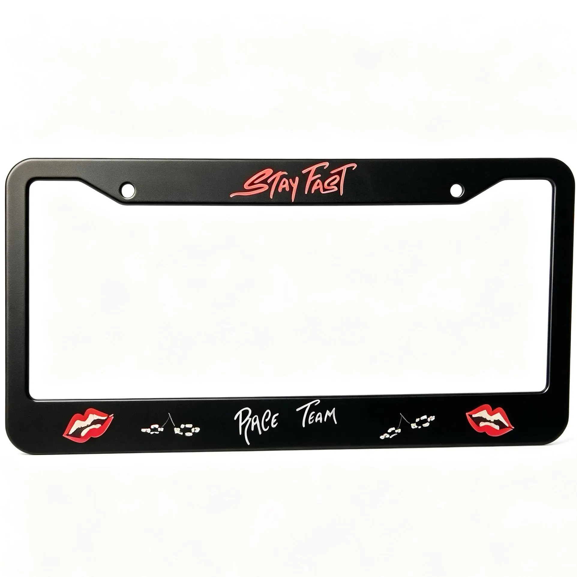Matte Chrome Finish License Plate Frame - License Plate Protector with Fast Racing-Themed Graphic, Street Race Script Slogan for Car, Truck Exterior Accessories, Ideal for Road Trips, Route 66, Father’s Day Gift, Automotive