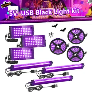 [UV Black Light Set] 50 LEDs UV Floodlight And 40 LEDs Blacklight bar And 2.5m 60LEDs/M Black Strip Light, Suitable for Glowing Parties, Halloween Party, Stage Lighting, Body Paint, Fluorescent Poster