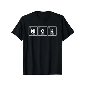 Nick Periodic Table Elements Nicholas Name Science Chemistry T-Shirt |   Unisex Casual Crew Neck Outdoor Short Sleeve T-Shirt with Medium Stretch, Perfect for All Seasons, S-XXXL