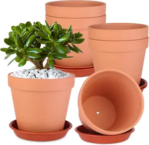 6 Pack 6 Inch Terracotta & Clay Pots with  for , Large Terra Cotta  Pot with Drainage Hole, Flowerpot for Indoor Outdoor , Crafts, Wedding Favor