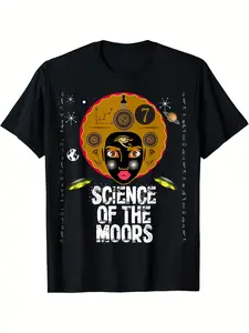 Men's & Unisex 100% Cotton Moorish Graphic T-Shirt - Science of the Moors Clock of Destiny Tee, Black Short Sleeve Crew Neck Shirt with Moorish Design, Casual & Outdoor Wear, Comfortable Breathable for all-Season, Perfect Moorish Art Gift, PLUS SIZE