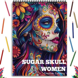 Sugar Skull Women Coloring Book, 24 Pages Spiral Bound Coloring Book, Creative Coloring Book for Adults, Art & Craft Supplies, Coloring Gift Book