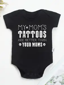 100% Pure Cotton Baby Onesies with Small Skull Pattern And Letter Print Soft Casual Round Neck Baby Onesies, for Outdoor