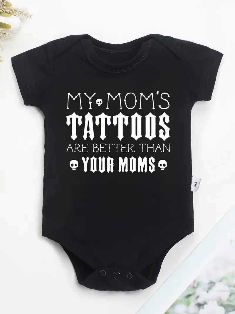 100% Pure Cotton Baby Onesies with Small Skull Pattern And Letter Print Soft Casual Round Neck Baby Onesies, for Outdoor