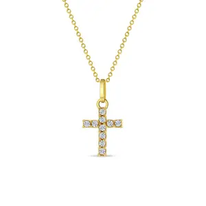 14k Gold Clear CZ Cross Baby / Toddler / Kids Pendant/Necklace