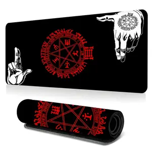 Black Red Occult Magic Circle Gaming Desk Mat, 3mm Thickened Dark Aesthetic Manga Style Desktop Protection Pad, Anti-Slip Rubber Lock Edge High-Definition Printing, Suitable For Computers, Laptops, Offices, Homes, Schools, Great Gift