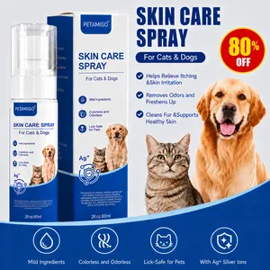 Relieves Scratching, Skin Irritation, Eczema & Hot Spots-PETAMIGO 60ml  Skin Care Spray for Dogs & Cats, Travel Size with Silver Ions, Odor Eliminating & Fur Cleansing, Gentle Lick-Safe Antibacterial Deodorizer for Pets treatmentspray petskin puppy