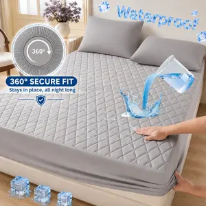 Raybee Cooling Twin Size Waterproof Mattress Cover for Summer, 360° Deep Pockets Fitted Sheet, Soft Queen Mattress Protector for Bedroom, (excluding Pillow Case), Breathable Friendly Fabric & Machine Washable,for Dormitory, Bedroom Decor