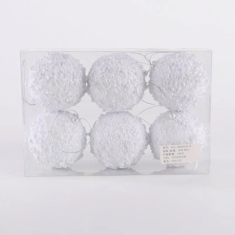Pearl Sequin Glitter Ball Christmas Decorations Modern White Colorful Ornaments D44-38006Zao-M for Christmas Tree