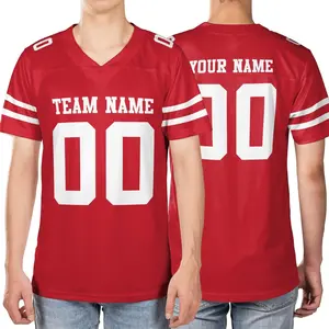 Personalized Football Jersey, Man Women Short Sleeves V-Neck Shirt,Custom Front Back Football Soccer Mesh Jersey For Men 6MW