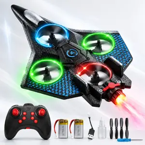 RC Flying Wing Drone for Kids, Remote Control Plane Toy with LED Lights, Rechargeable Glider Aircraft for Beginners
