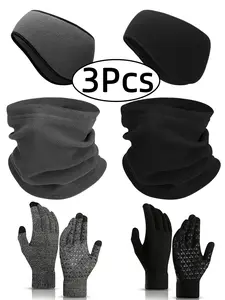 Winter Fleece Anti-Freeze Warm Windproof Ear Warmer Neck Warmer Scarf Gloves Set, Plush Cold Protection Accessory, Cozy and Stylish Winter Wear Accessories Set
