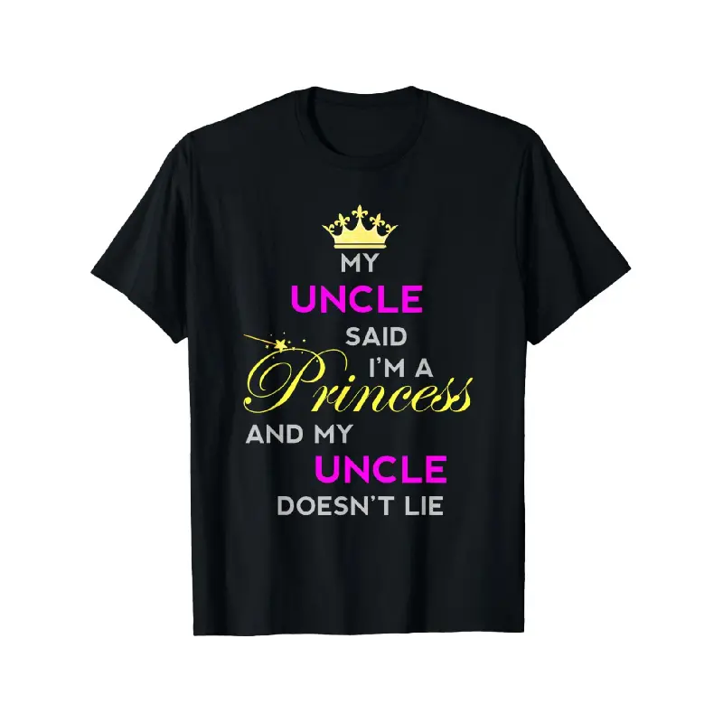 Men's Round Neck Short Sleeve T-Shirt - Menswear Top, Funny "I'm a Princess" Tiara Graphic, Loose Fit, Black with Pink & Yellow Print, Machine Washable, Uncle-to-Niece Birthday Gift, Streetwear Casual Wear, Playful Text Design
