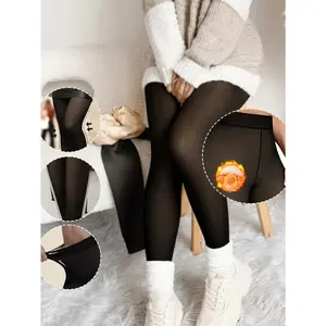 Women'S Thermal Lined Tights - Full-Length Leggings with Sheer Illusion Effect, Soft Stretchy Winter Warmth, Machine Washable Opaque to Sheer Gradient (Nude) - Comfortable Tights for Outdoor & Daily Wear, Elegant for cold Weather Pants for Women