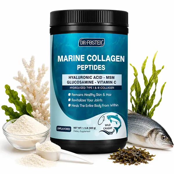 Marine Collagen Peptides Powder with MSM + Glucosamine & Chondroitin, Hydrolyzed Type I & III Fish Collagen, Hyaluronic Acid, Vitamins C & E, Supports Skin, Hair, Nails & Joint Health, Wild-Caught Fish, 50 Servings