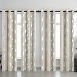 4pc Luxury Hot Stamping Wave Pattern Curtains Top Perforated for Easy Hanging 100% Polyester Blocking Sunlight Heat Ideal for Bathrooms Living Rooms Bedrooms Kitchens Curtain Blinds Privacy Grommet Curtains Home Textile