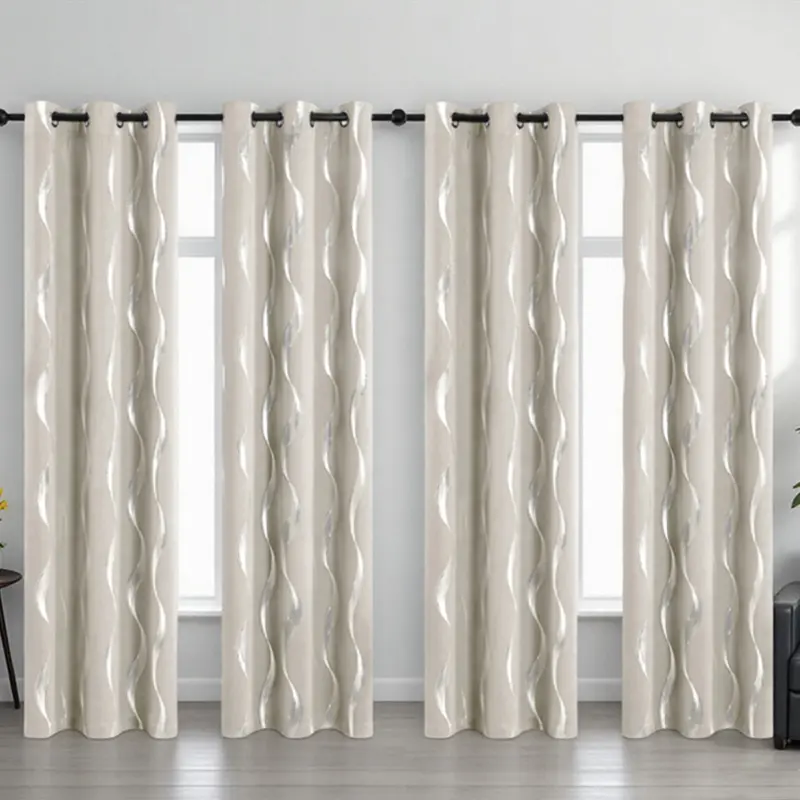 4pc Luxury Hot Stamping Wave Pattern Curtains Top Perforated for Easy Hanging 100% Polyester Blocking Sunlight Heat Ideal for Bathrooms Living Rooms Bedrooms Kitchens Curtain Blinds Privacy Grommet Curtains Home Textile