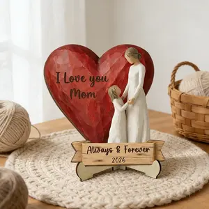 Mother's Day Limited Edition Wooden Ornament, Heart Moon Hug Engraved Gratitude Gift, Decorative Present for Her, Unique Mother's Day Gift Idea