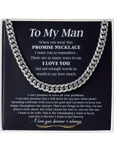 Classic Men's Stainless Steel Cuban Link Necklace, Includes Beautiful Message Card & Gift Box, Perfect Gift for Boyfriend, Husband, Lover, Partner. The Best Choice for Valentine's Day, Birthday, Anniversary Celebration.