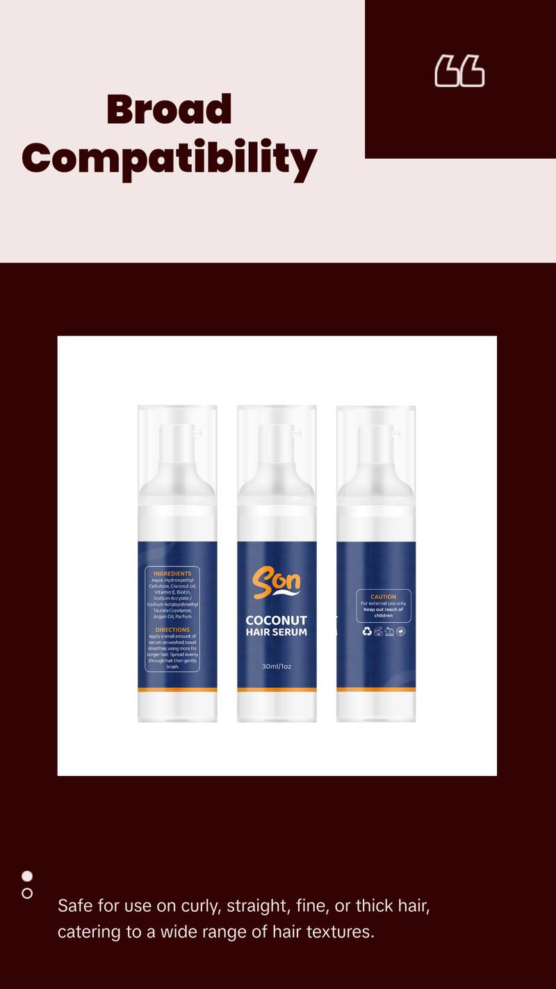 SON Coconut Hair Serum – 100% Natural, Smooth & Shine Booster, Suitable for All Hair Types (30ml / 1oz)