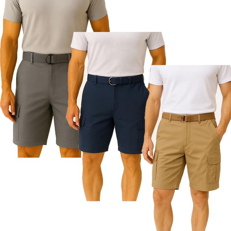 Men's 3-Pack Rip Stop Cotton Stretch Cargo Shorts With Belt Men's 3-Pack Rip Stop Cotton Stretch Cargo Shorts With Belt
