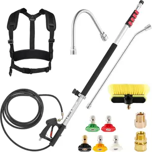 20 FT Telescoping  Washer Wand with Gutter Cleaner, Brush , 5 Nozzle Tips, and Hose Adapters for House Exterior, Window & Roof Cleaning