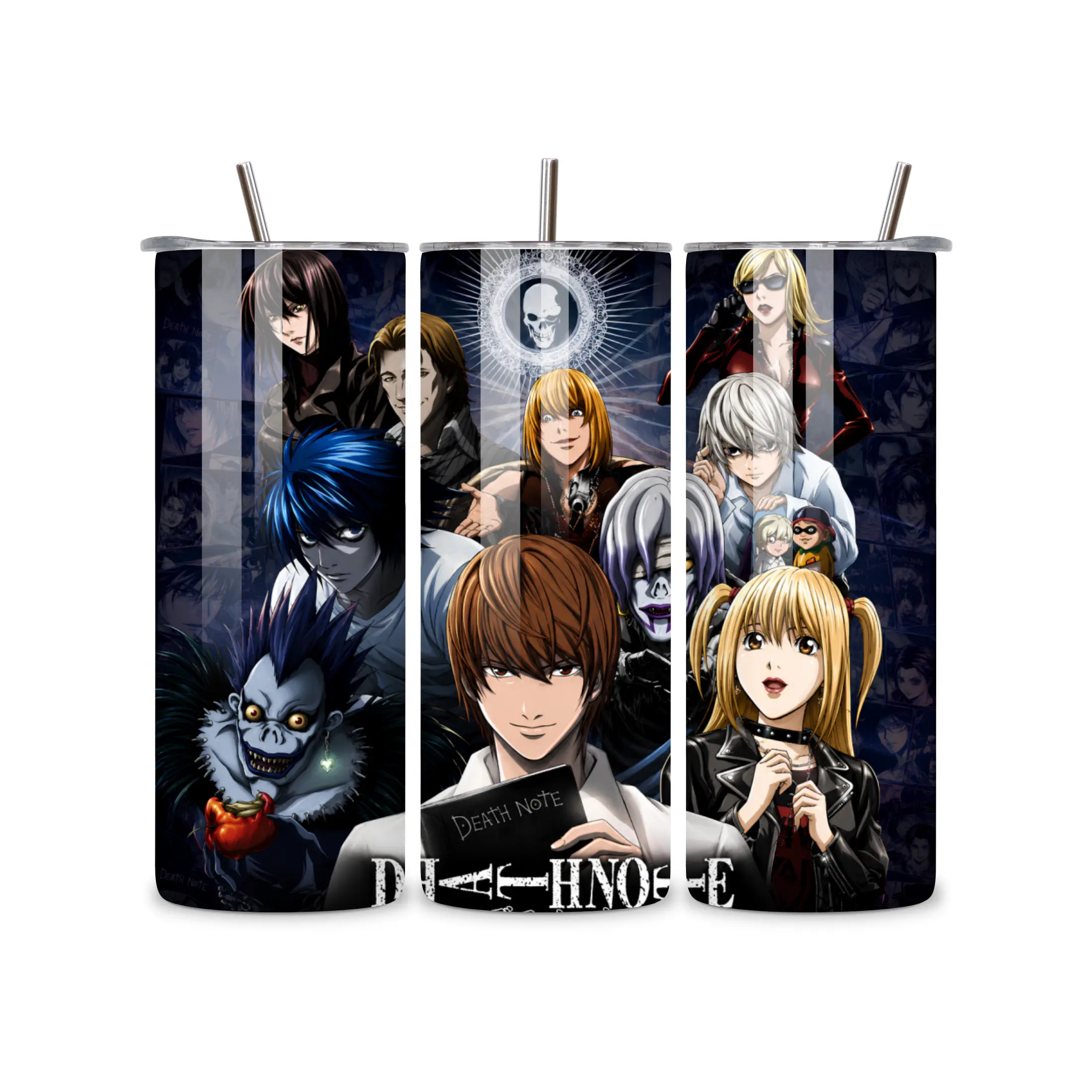 Death Note Character Vacuum Insulated 20 oz Flask Tumbler - Reusable Travel Mug with Straw, Lid, Kitchenware Drinkware for Anime Fans, Office Use, Flasks