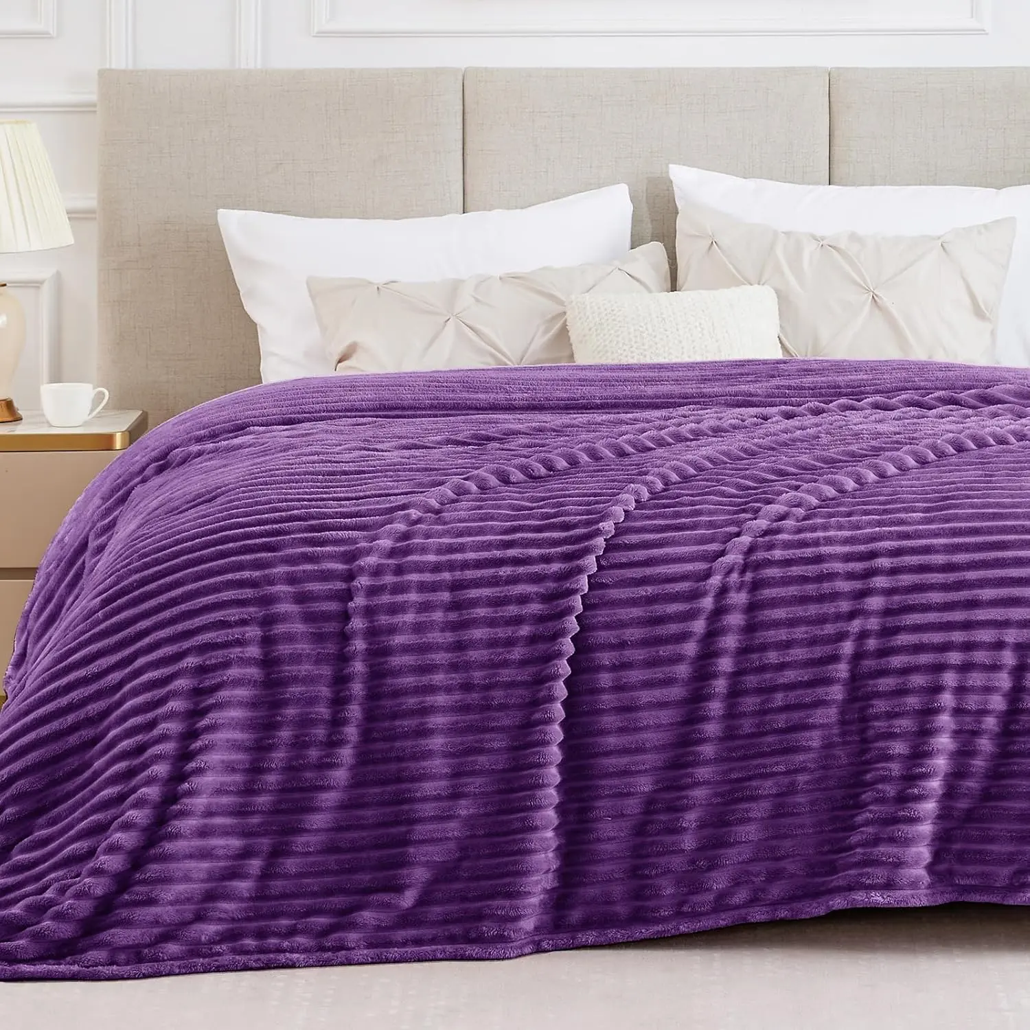 3D Striped Purple & Sky Blue/Light Blue Linen Queen Size Blanket - 300GSM, Warmth Boost, Decorative, Giftable, 90"x90" & King 108"x90", for Women, King(108X90), Breathable