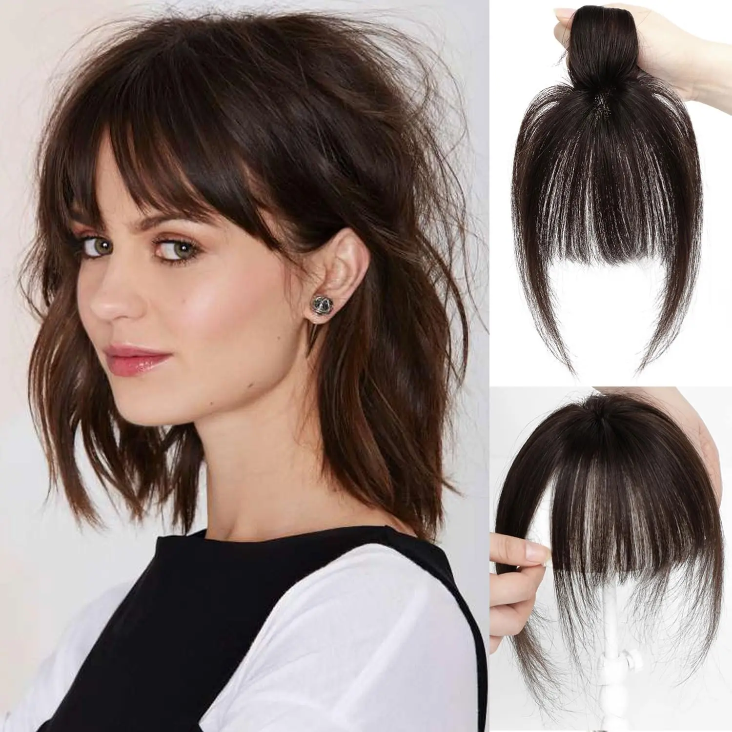 Vasilia Crown Clip On Bangs Real Human Hair Wispy Fringe Hair Extensions, 360° All-Round Natural Hair Bangs with Undetectable Clips, Soft Reusable Hair Piece for Quick Hair Transformation Natural Thin Bangs Hair Accessories for Ladies Daily Wear