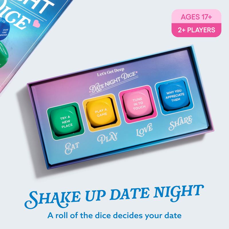 Relatable Let’s Get Deep Date Night Dice for Couples 4 Custom Themed Dice for Romantic Dates Fun Valentine’s Day Gift Idea Perfect for Spontaneous Adventures Eat Play Love Share