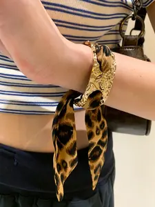 Leopard Print Scarf Open Bracelet for Women, Stylish Design Band, Fashionable Accessory, Unique Jewelry Piece, Adjustable Slider Bracelets