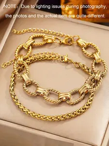 Stainless Steel Figaro & Cuban Chain Bracelets Set, Unisex Casual Design, Non-Tarnish, Perfect Gift for All Seasons, Twisted Chain Bracelet, High Quality Bracelet