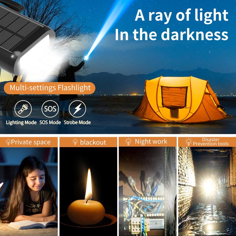 ReeZar 61200mAh Solar Charger 3-in-1 Charging Solar Crank Cable 4 Built-in Cables Charges 7 Devices IPX7 Waterproof SOS Flashlight