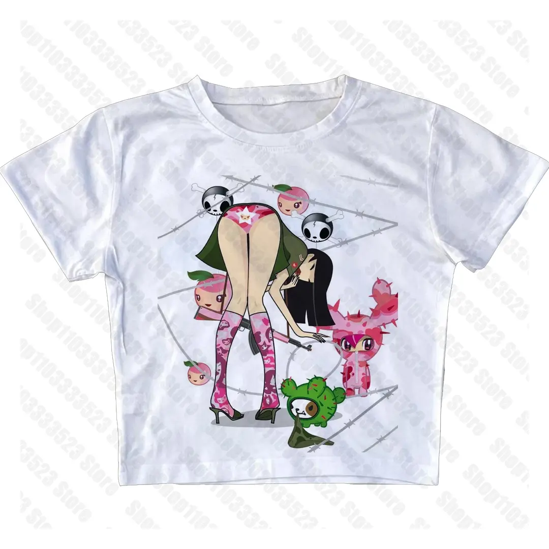 Baby Tees Gothic Kawaii Printing Crop Tops Tank Tops Punk Retro Printed Y2k Casual Baby Tank Harajuku Streetwear Emo Girls Slim Women  2000s E-girl Goth Women Vest Tank Top Aesthetic Streetwear Vintage Casual Short Sleeve T-Shirts Punk Y2k Style Clothes