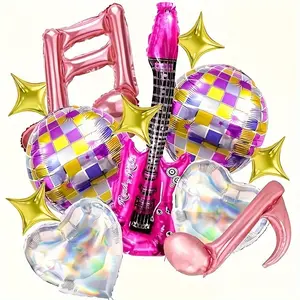 10 Pcs 22 Inch 4D Disco Foil Balloons Set, Retro 80s 90s Hip Hop Music Theme Party Decorations, Graduation, Weddings, Birthdays, Backdrops