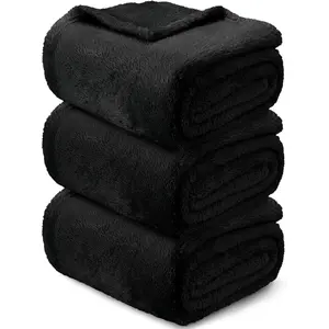 3- 300GSM Fleece Throw Blanket Set, Each 50"x70" - Soft Lightweight Blankets Bulk, No Shedding No Pilling, Machine Washable Decorative for Couch Bed Wedding (Black)