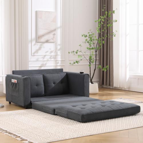 VIDEO Provided 3-in-1 Upholstered Futon Sofa Convertible Sofa Bed,Foldable Tufted Loveseat With Pull Out Sleeper Couch Bed