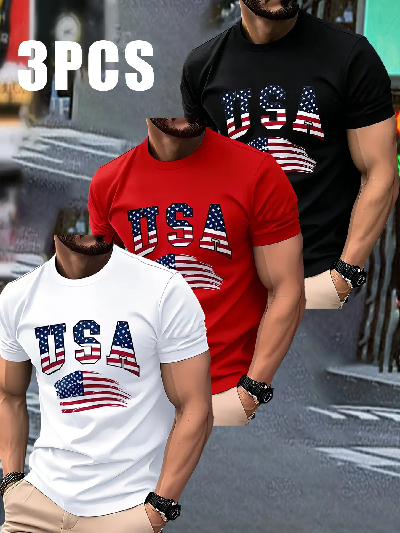 Usa Flag Print Adult Man T-Shirt, Vintage Patriotic Design, Soft Breathable Fabric, Loose Round Neck, Ideal for Independence Day, Festive, Outdoor, Casual Wear, Menswear, Top, Casual Graphic Tee, Graphic Printed Tee