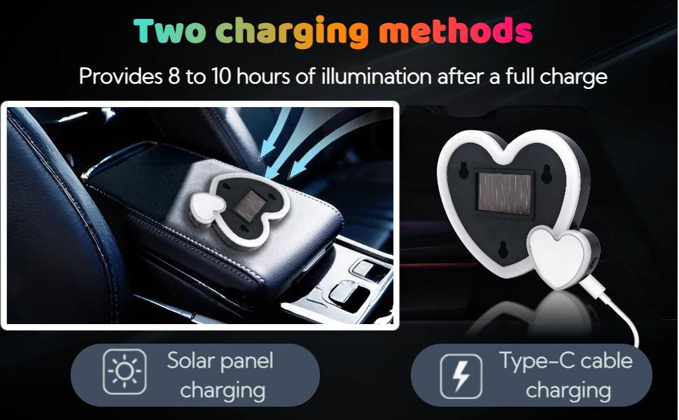 New Car LED Ambient Lighting - seven Colors eight Modes RGB Solar Powered&USB Charging Two Heart-Shaped Neon Light for Window Car Interior Light Decoration IP65 Waterproof New Car LED Ambient Lighting - seven Colors eight Modes RGB Solar Powered&USB Charging Two Heart-Shaped Neon Light for Window Car Interior Light Decoration IP65 Waterproof