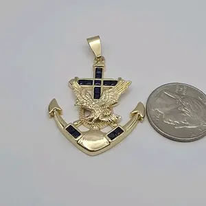 Anchor with Eagle fashion pendant with blue stone's gold-plated NO CHAIN