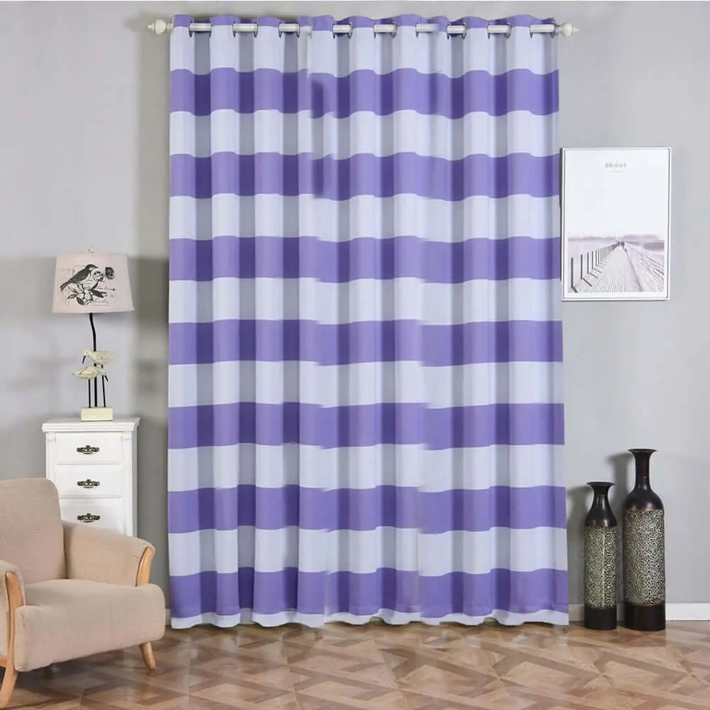 2 Pack White/Lavender Lilac Cabana Stripe Thermal Blackout Curtains, Thermal Fabric Blackout Window Cover with Chrome Grommets, Home Decoration Curtain Panels for Privacy Needs (52"x108"), Two-Pack