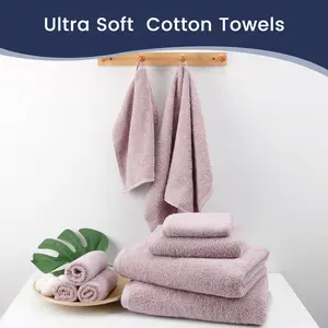 SEMAXE Purple Cotton Towel Set 550 GSM Super Absorbent Quick Dry Bath Hand & Washcloth Towels 28x55 16x28 13x13 with Hanging Loop Vacuum Packed for Bathroom Spa Hotel Kitchen Gym OEKO-TEX Certified Fluffy Lightweight Wipe