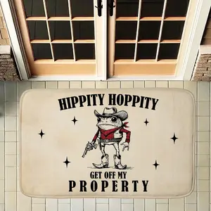 Funny Cowboy Frog Doormat Hippity Hoppity Get Off My Property Welcome Mat Non Slip Absorbent Entrance Floor Rug Meme Quote Area Carpet for Front Door Indoor Outdoor Home Decor Novelty Foot Pad